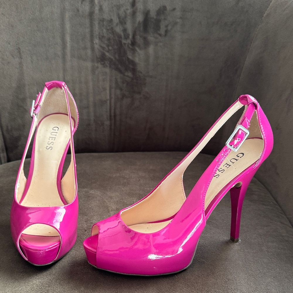 Guess Hot Pink Slingback Patent Heels